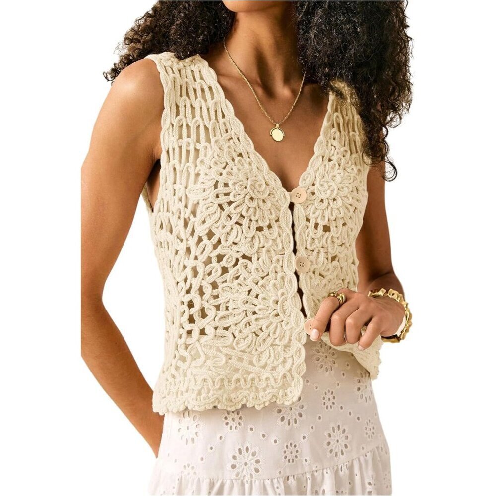 Women's Summer Crochet Tank Top Boho V Neck Sleeveless Vest Small